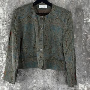Austin Hill Size 10 Boho Casual Button Blazer Jacket‎ Long Sleeve Round Neck